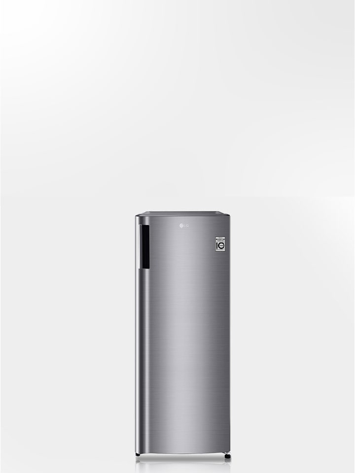 Tampilan depan kulkas yang tertutup.